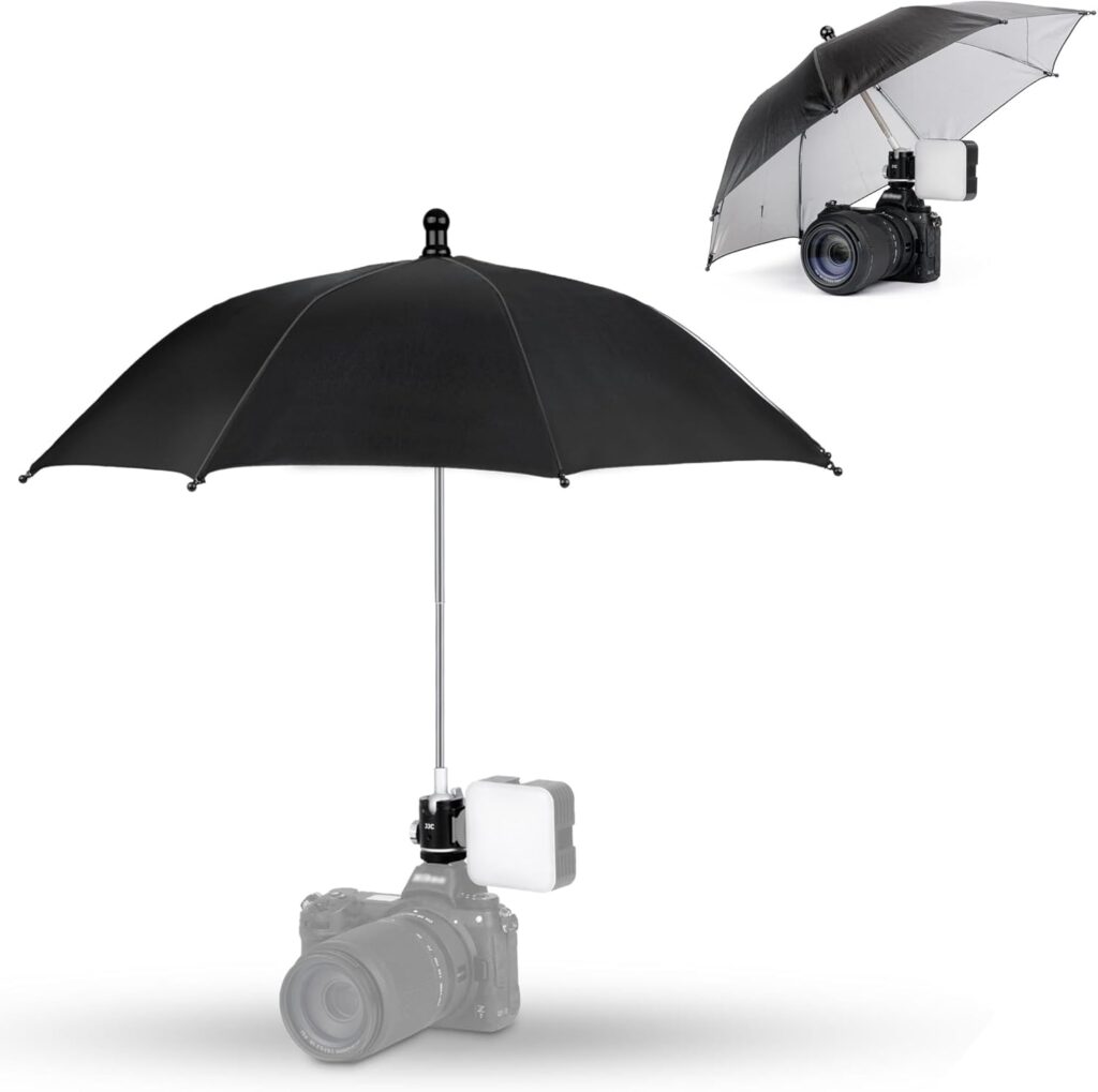 2024 New Upgrade Camera Hot Shoe Umbrella, Camera Rain Umbrella with Height Adjustable Design & Cold Shoe Mount, Camera Rain Cover Protector Sunshade for Canon Sony Nikon Fuji DSLR & Mirrorless Camera